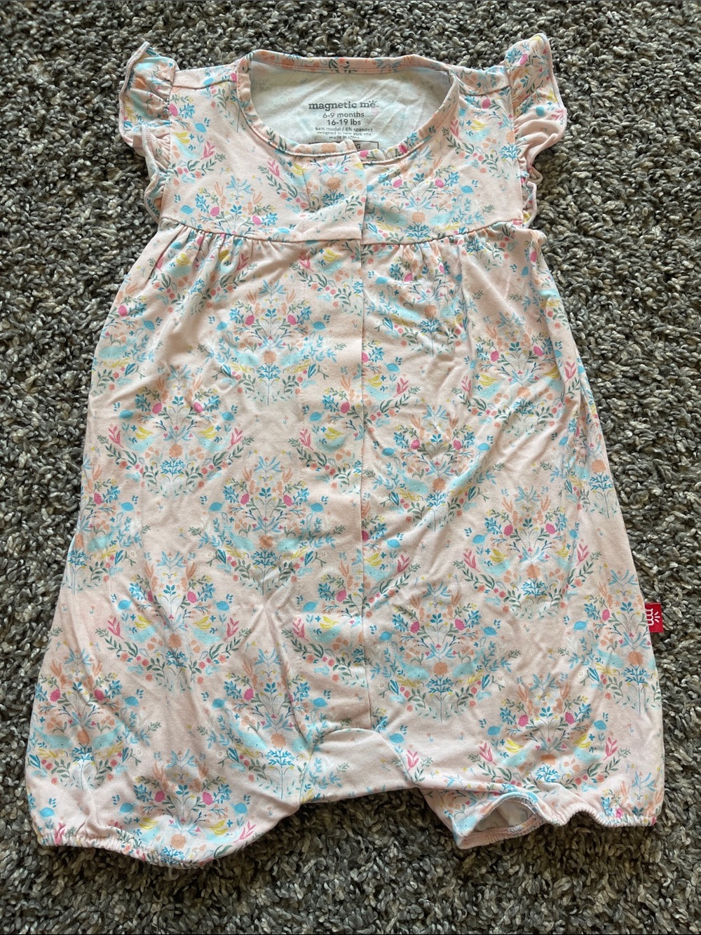 Magnetic Me Pink Floral Romper - Size 6-9 months